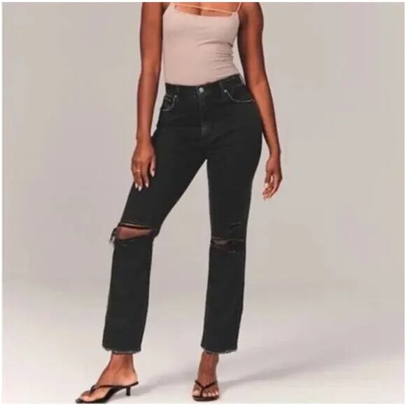 Abercrombie & Fitch 90s Ultra High Rise Ankle Straight Jeans Black Curve Love - Picture 1 of 11